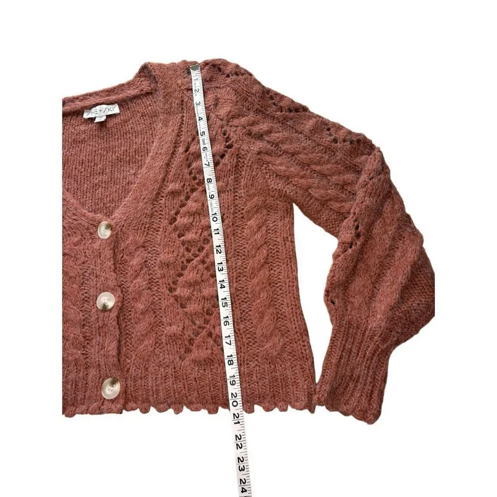 She + Sky mauve chunky knit v-neck cardigan - M